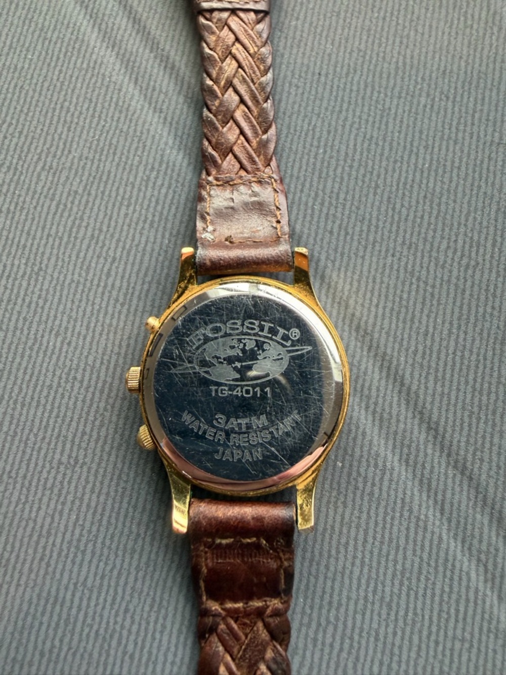 Fossil Gold Case Watch with Brown Braided Leather Strap - Picture 3 of 3